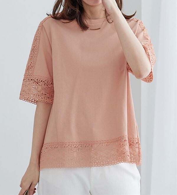 BELLUNA（ベルーナ）の「リーフ柄レース使いプルオーバー（カットソー）」｜詳細画像