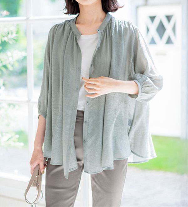 BELLUNA（ベルーナ）の「【新色追加】スラブ素材ギャザーデザインブラウス（ブラウス）」｜詳細画像