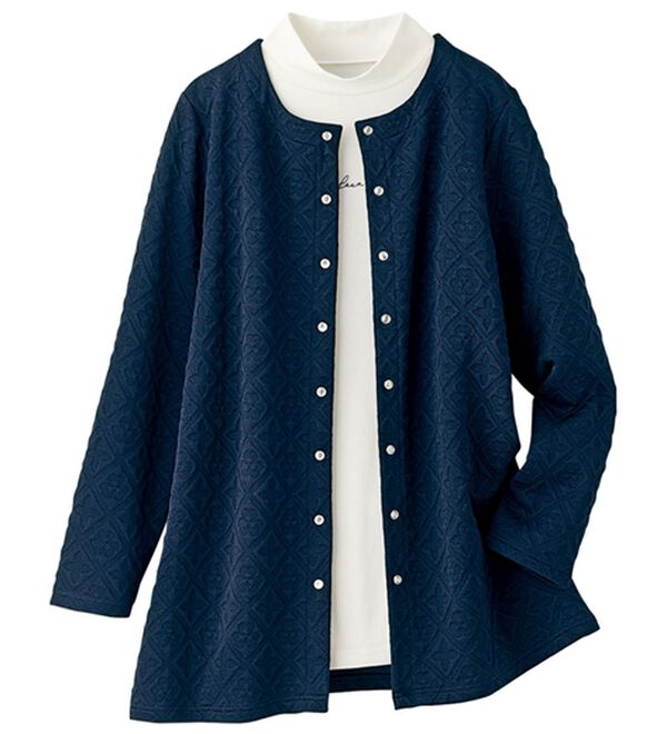 BELLUNA（ベルーナ）の「ふくれジャカードカーデ&times;ロゴＴアンサンブル（アンサンブル）」｜詳細画像