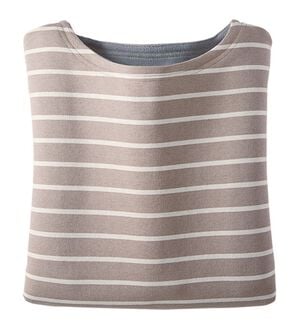 BELLUNA（ベルーナ）の「裏フリース配色プルオーバー（カットソー）」｜ボーダー(ローズグレー／白)