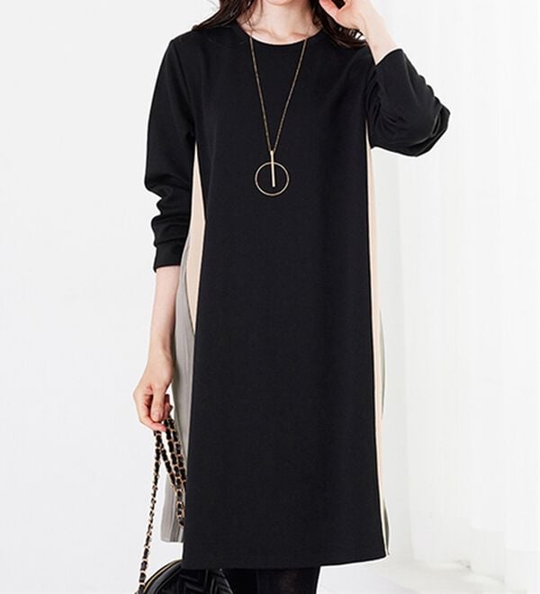 BELLUNA（ベルーナ）の「サイドプリーツ配色切替ワンピース（チュニックワンピース）」｜詳細画像