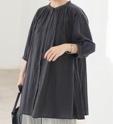 A HAPPY MARILYN（アハッピーマリリン）の「【Ｌ～６Ｌ】【風通るプレミアム】綿・楊柳七分袖はしごレースブラウス（ブラウス）」