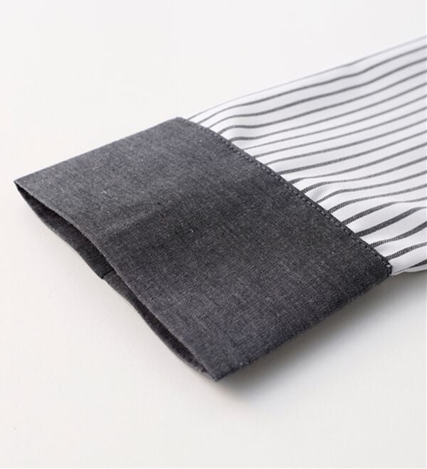 BELLUNA（ベルーナ）の「ストライプ&times;異素材切替シャツチュニック（チュニック）」｜詳細画像