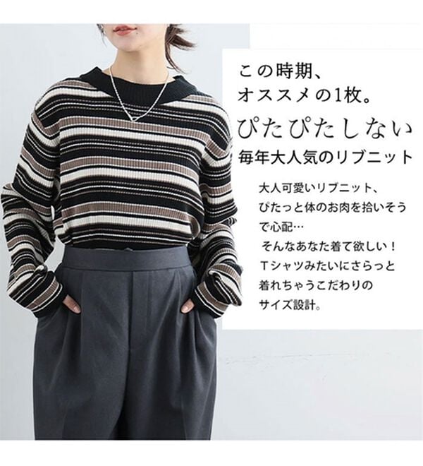 A HAPPY MARILYN（アハッピーマリリン）の「【ＬＬ～６Ｌ】Ｔシャツ感覚！カメレオン級の着回しが叶うリブニット（ニット・セーター）」｜詳細画像
