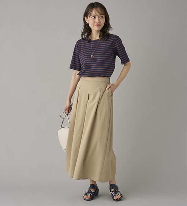 BELLUNA（ベルーナ）の「ひんやりスラブ調素材ガウチョパンツ（フルレングスパンツ）」｜詳細画像