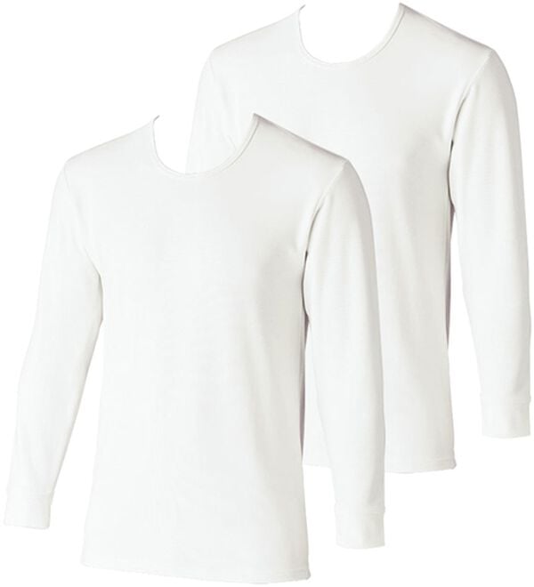 「【２枚組】＜ベルウォーム（Ｒ）＞しっかり厚地素材の＋４℃暖かインナー（メンズ肌着・インナーウェア）」｜ホワイト 長袖丸首