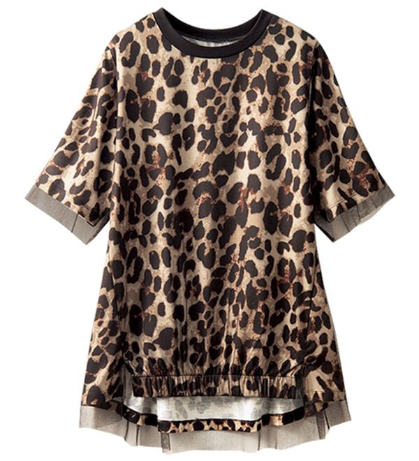 BELLUNA（ベルーナ）の「チュール重ねアニマルプリントプルオーバー（カットソー）」｜詳細画像