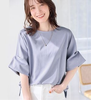 Viola e Viola（ヴィオラ エ ヴィオラ）の「ひんやり細見え！デザイン袖トップス（カットソー）」｜スモーキーブルー