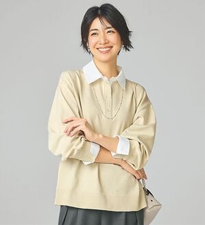 BELLUNA（ベルーナ）の「シャツ衿使いニットプルオーバー（ニット・セーター）」｜アイボリー