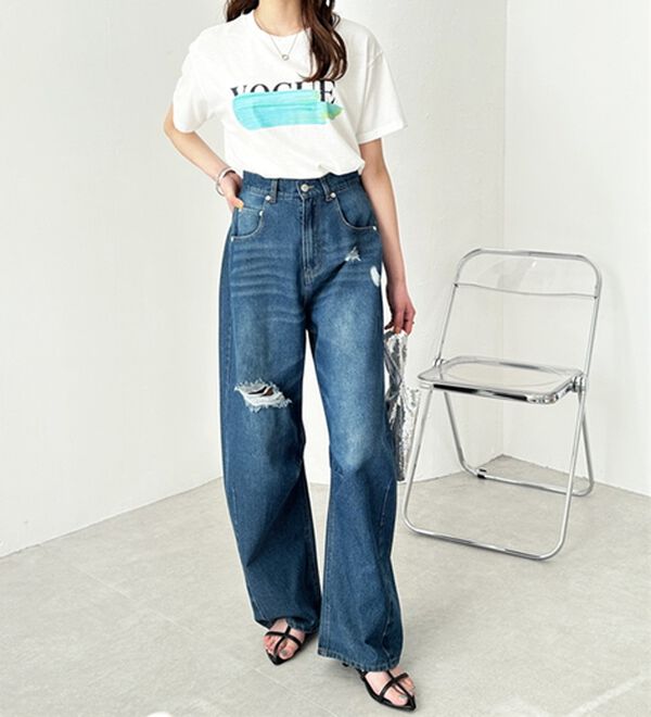 GeeRA（ジーラ）の「ダメージカーブデニムパンツ（フルレングスパンツ）」｜詳細画像