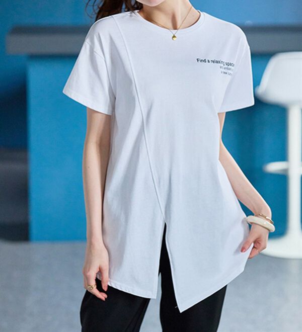 RANAN（ラナン）の「【接触冷感】ロゴプリントチュニックTシャツ（Tシャツ）」｜詳細画像