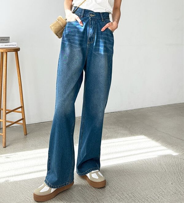 GeeRA（ジーラ）の「美脚見え！２ボタンウエストワイドデニムパンツ（フルレングスパンツ）」｜詳細画像