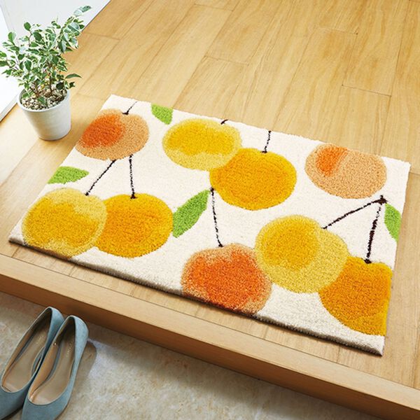 「柄が可愛いフルーツ柄アクリルフック玄関マット（玄関マット）」｜イエロー
