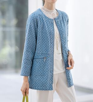ルフラン（ルフラン）の「ダイヤ柄デニムデザインコート（ハーフコート）」｜ブルー