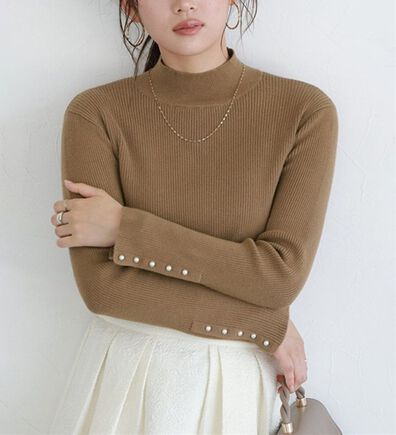 Pierrot（ピエロ）の「【選べるネック】もっちり袖パールニット（ニット・セーター）」