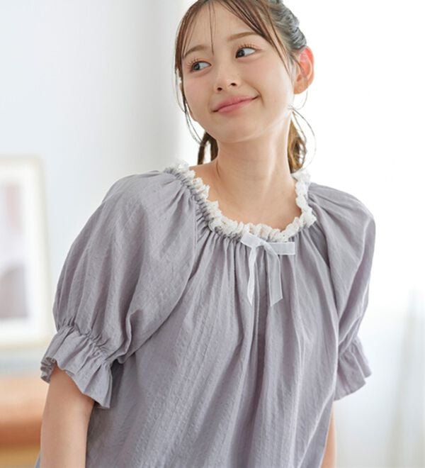 YU'NOW（ユナウ）の「【上下２点セット】スクエアネックドビーストライプパジャマ（パジャマ・ルームウェア）」｜詳細画像