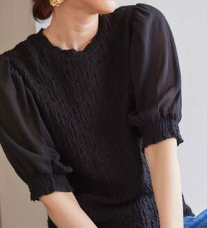RANAN（ラナン）の「ボリューム袖ぽこぽこＴシャツ（カットソー）」｜ブラック