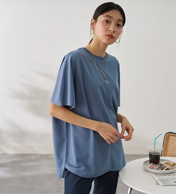 BELLUNA（ベルーナ）の「Ｔシャツ感覚なのにきちんとブラウス見え！カットジョーゼット半袖プルオーバー（カットソー）」｜詳細画像