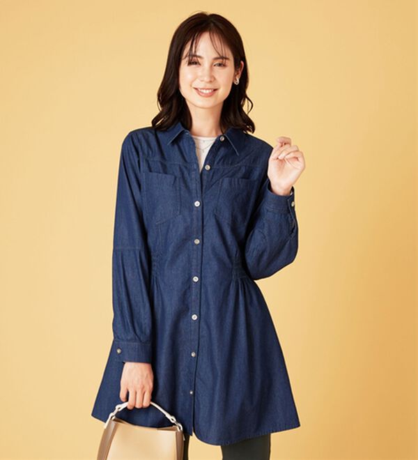 BELLUNA（ベルーナ）の「シャーリング使いデニムシャツチュニック（チュニック）」｜詳細画像