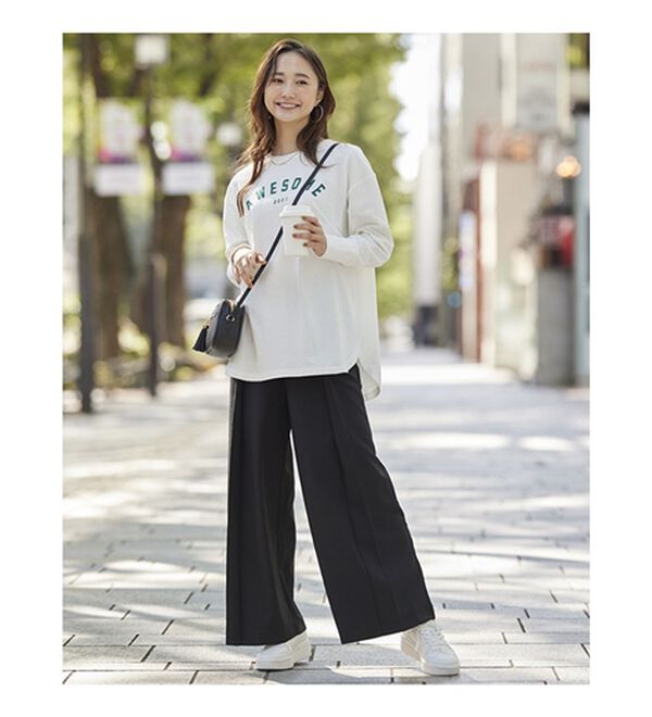 BELLUNA（ベルーナ）の「リネンライクタックワイドパンツ（ワイドパンツ・ガウチョ）」｜詳細画像