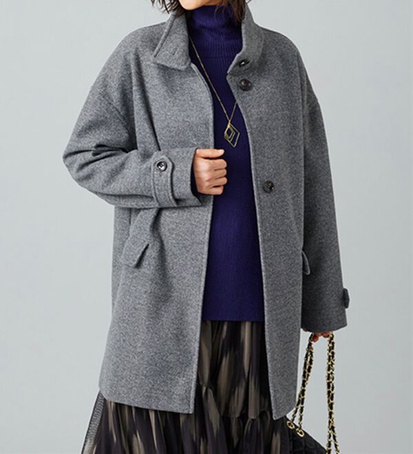 コート❣️チェックコクーンミドルコート ミドルコクーンコート ブルー hellam SETUP7｜MAISON BREEZE reveur/シャギーチェック コクーンミドル