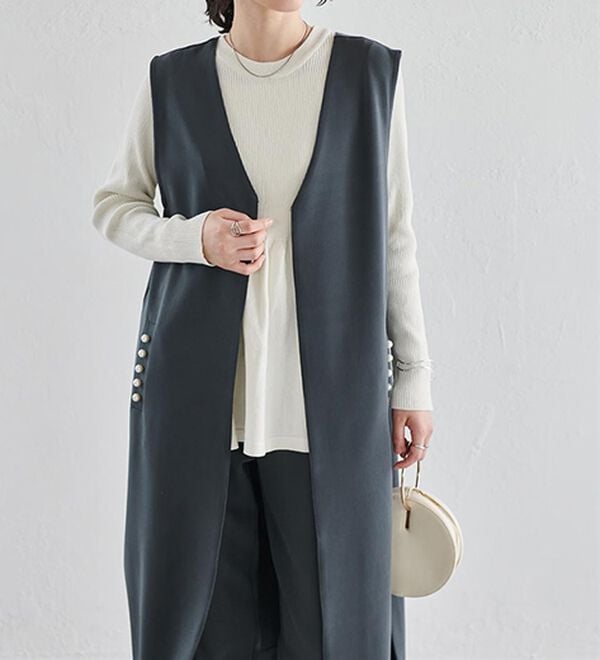 RANAN（ラナン）の「【セットアップ対応】パール調ビジュー付ロングジレ（ジレ）」｜詳細画像