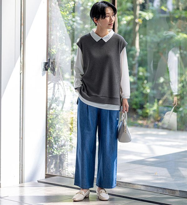 BELLUNA（ベルーナ）の「【新色追加】&ldquo;2点セット&rdquo;あぜ素材ベストアンサンブル（アンサンブル）」｜詳細画像