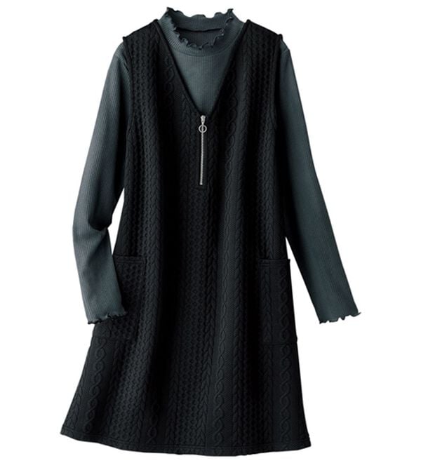 BELLUNA（ベルーナ）の「【フリル衿リブプルオーバー付】ジップ使いジャンパースカート（ジャンパースカート）」｜詳細画像