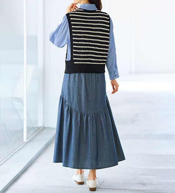 BELLUNA（ベルーナ）の「ふんわりギャザーのデニムスカート（ロングスカート）」｜詳細画像