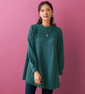 BELLUNA（ベルーナ）の「ふんわり裏起毛ポコポコエンボス－３ｋｇ見えチュニック（チュニック）」｜ターコイズ