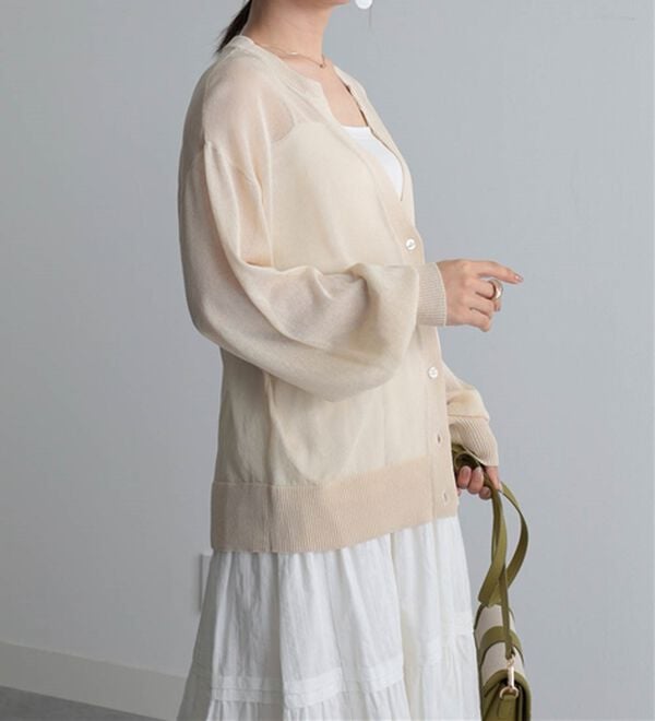 RANAN（ラナン）の「ひんやり！シアーニットキーネックカーディガン（ニットカーディガン）」｜詳細画像