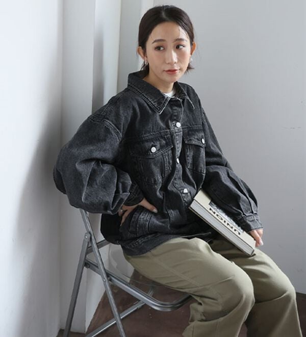 A HAPPY MARILYN（アハッピーマリリン）の「【Ｌ～８Ｌ】ゆったりシルエットのオーバーサイズデニムジャケット（その他ジャケット）」｜詳細画像