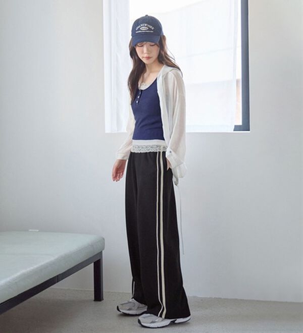 CHAN ME（チャンミ）の「ダブルレーススウェットパンツ（フルレングスパンツ）」｜詳細画像