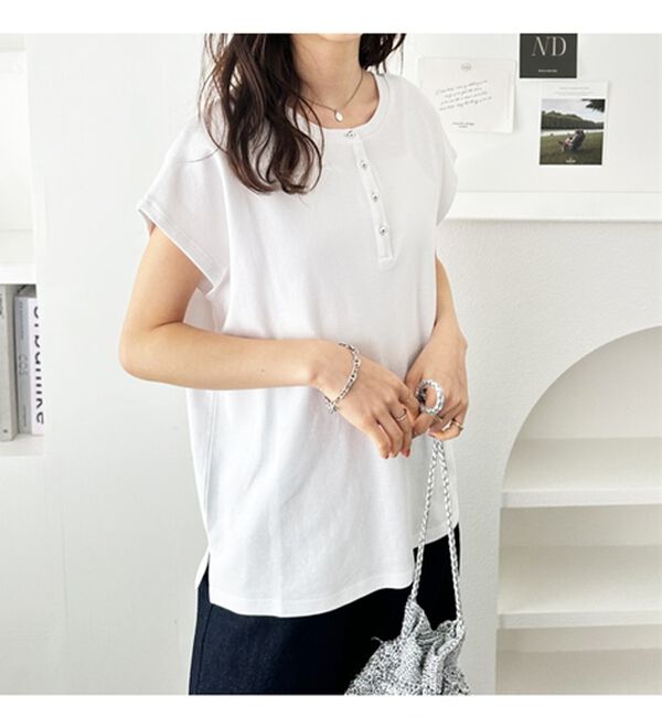 GeeRA（ジーラ）の「綿１００％前後２ＷＡＹシルケットフレンチスリーブカットソー（Tシャツ）」｜詳細画像