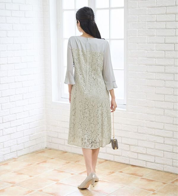 BELLUNA（ベルーナ）の「シャンタン素材ノーカラージャケットレースワンピースアンサンブル（ワンピースセットスーツ）」｜詳細画像