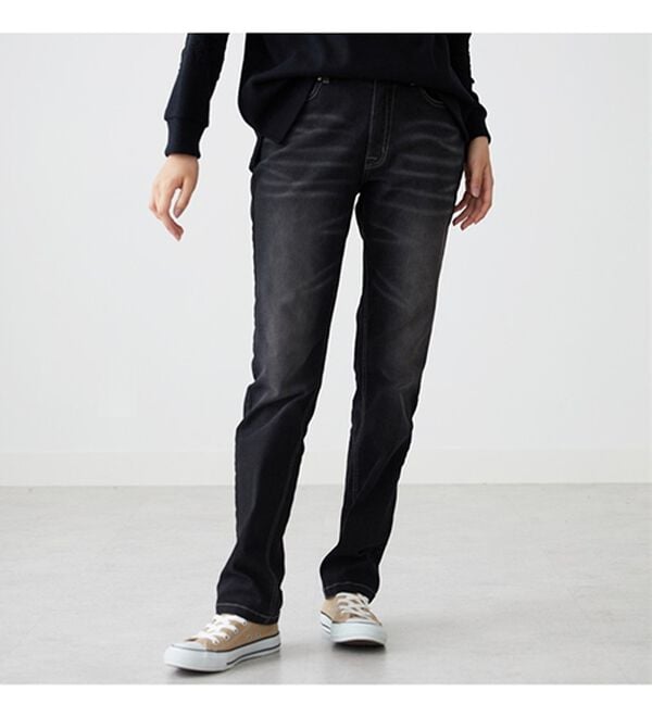 BELLUNA（ベルーナ）の「【暖かデニム】ふんわり裏起毛ストレッチスリムジーンズ（フルレングスパンツ）」｜詳細画像