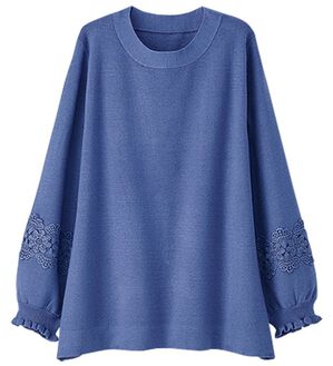 BELLUNA（ベルーナ）の「袖レースデザインニットプルオーバー（ニット・セーター）」｜ブルー