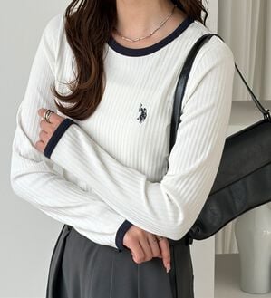 GeeRA（ジーラ）の「【U.S. POLO ASSN.】配色デザインリブロンT（カットソー）」｜オフホワイト