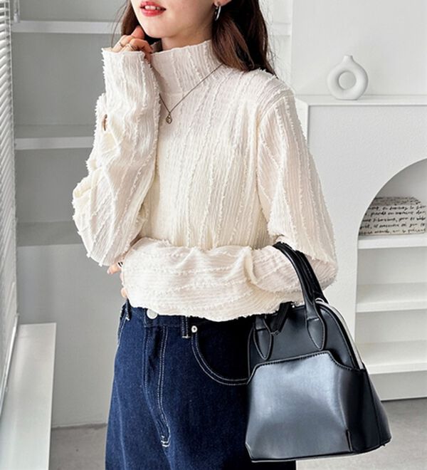 GeeRA（ジーラ）の「シャギージャガードハイネックトップス（カットソー）」｜詳細画像