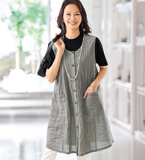BELLUNA（ベルーナ）の「＜サッと着られてゆったり体型カバー！＞綿シャーリング素材ストライプ切替ジャンパードレス（チュニック）」｜詳細画像