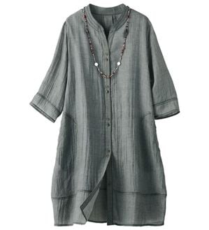 ルフラン（ルフラン）の「シャンブレー生地ロングブラウス（ブラウス）」｜チャコール