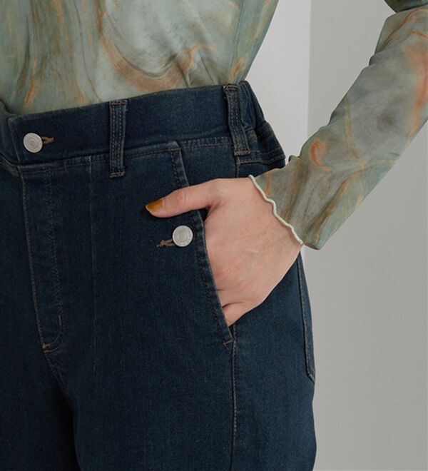 BELLUNA（ベルーナ）の「【選べる2丈】裾切替デザインワイドストレートデニム（ワイドパンツ・ガウチョ）」｜詳細画像