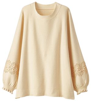 BELLUNA（ベルーナ）の「袖レースデザインニットプルオーバー（ニット・セーター）」｜アイボリー