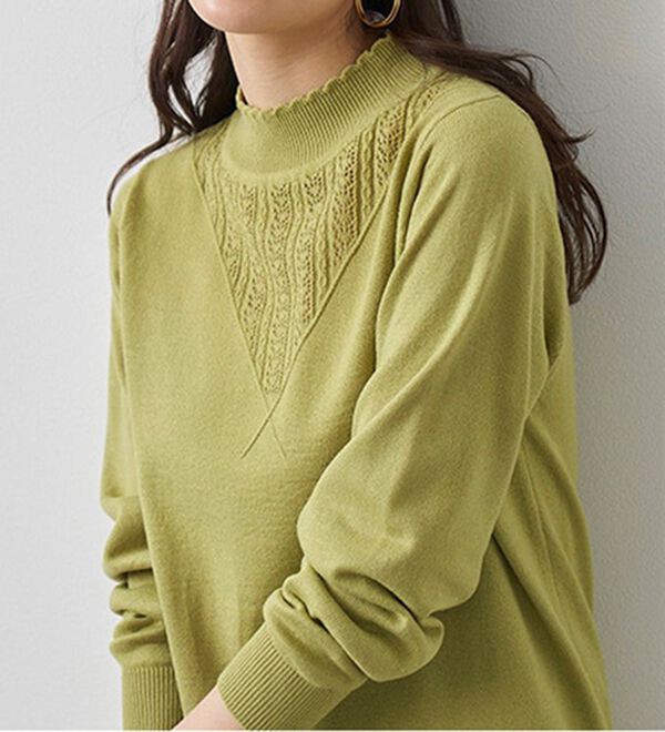 BELLUNA（ベルーナ）の「静電防止！洗えるウール入り透かし編みセーター（ニット・セーター）」｜詳細画像