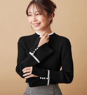 alotta（アロッタ）の「配色デザイン袖ボタンニットプルオーバー（ニット・セーター）」｜詳細画像