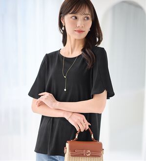 alotta（アロッタ）の「【4つの機能付】ひんやりチューリップ袖ブラウスTシャツ（カットソー）」｜ブラック