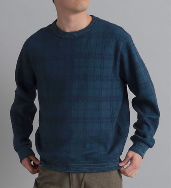 「＜コムルヴァン・オム＞チェック柄ふくれジャカードトレーナー（メンズトレーナー）」｜詳細画像