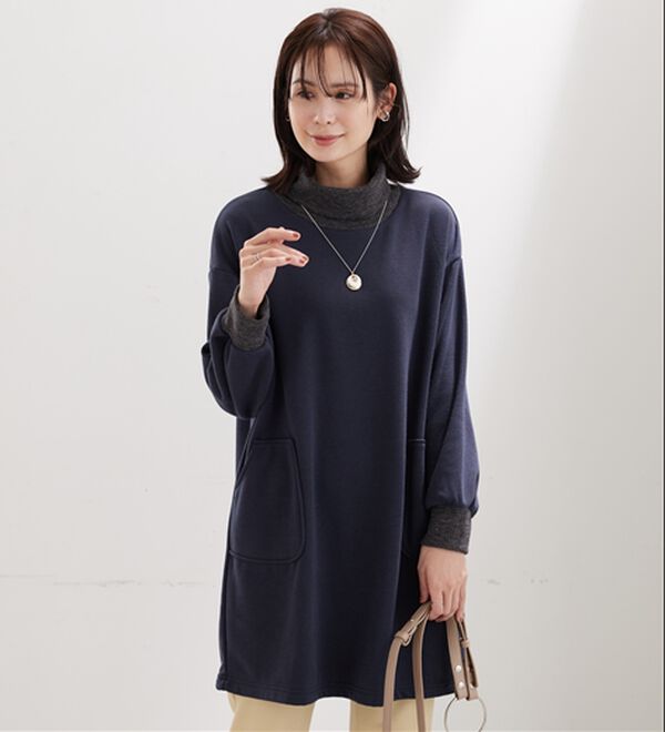 BELLUNA（ベルーナ）の「オフタートルネック配色リブ切替チュニック（チュニック）」｜詳細画像