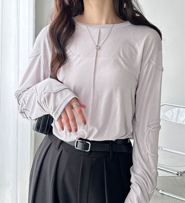 GeeRA（ジーラ）の「コード刺繍スラブシアーカットソー（カットソー）」｜ライトグレー