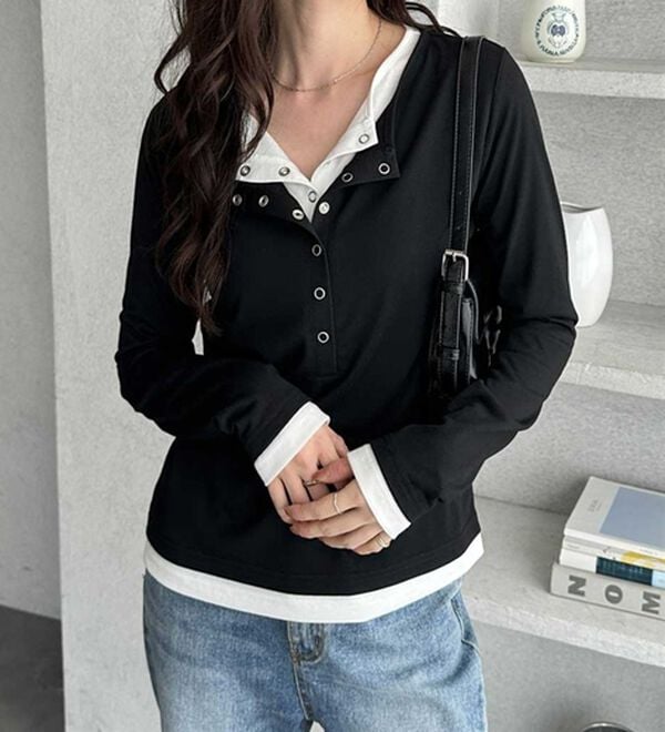 GeeRA（ジーラ）の「レイヤード風ヘンリーネックカットソー（カットソー）」｜詳細画像